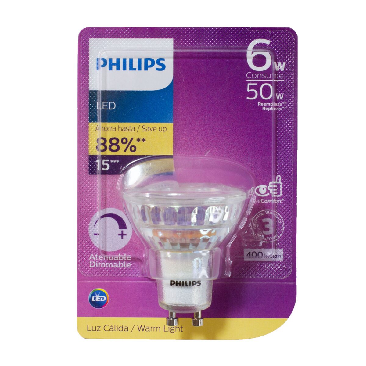 LED SPOT 6W (50W) 830 GU-10 120V 35D DIMER GLASS - Imagen 1