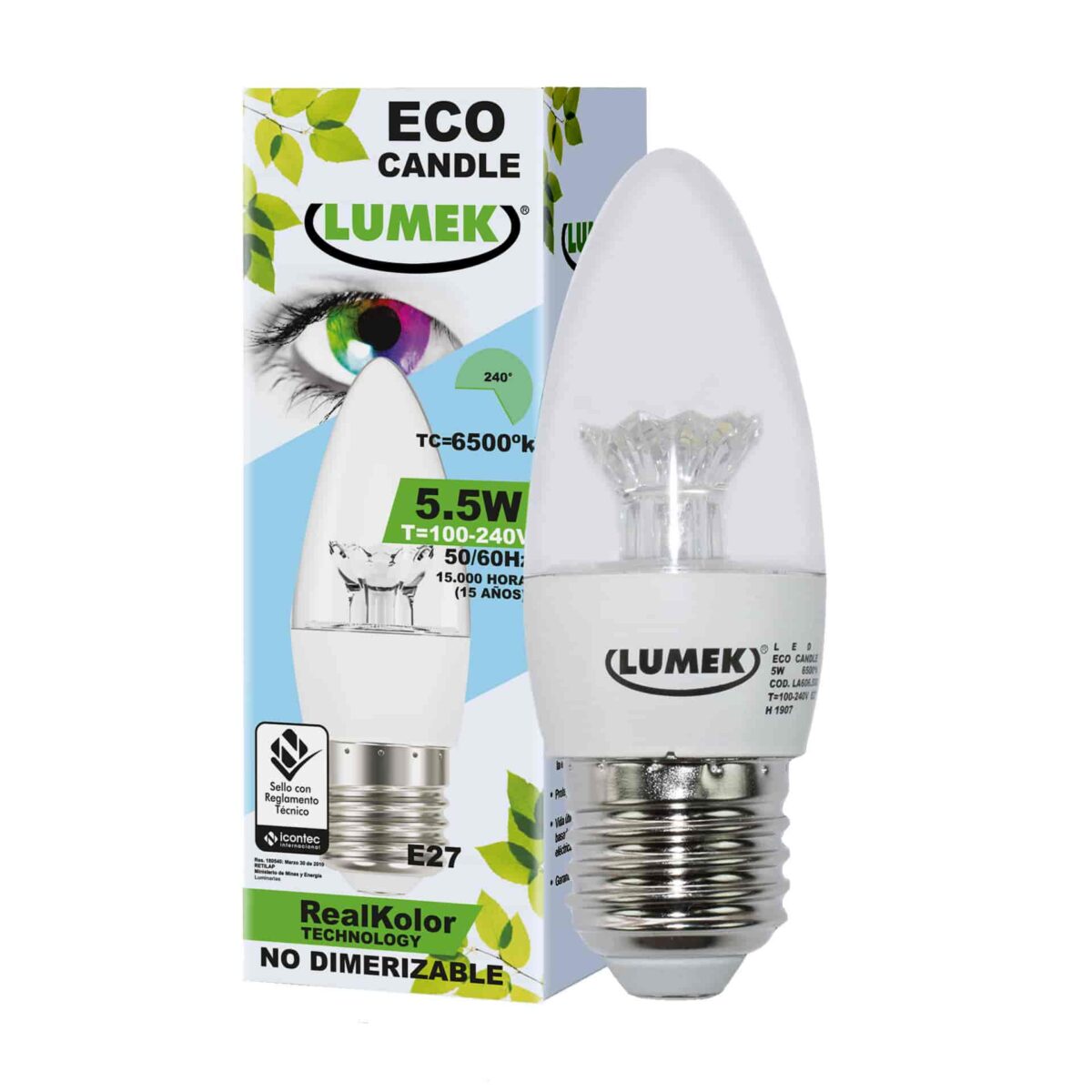 LED ECO VELA 6.5W 6500K 100-240V E27 - Imagen 2